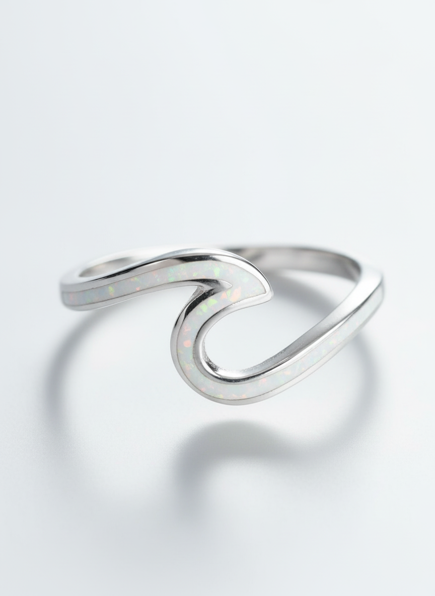 Sterling Silver White Opal Wave Ring - view 5