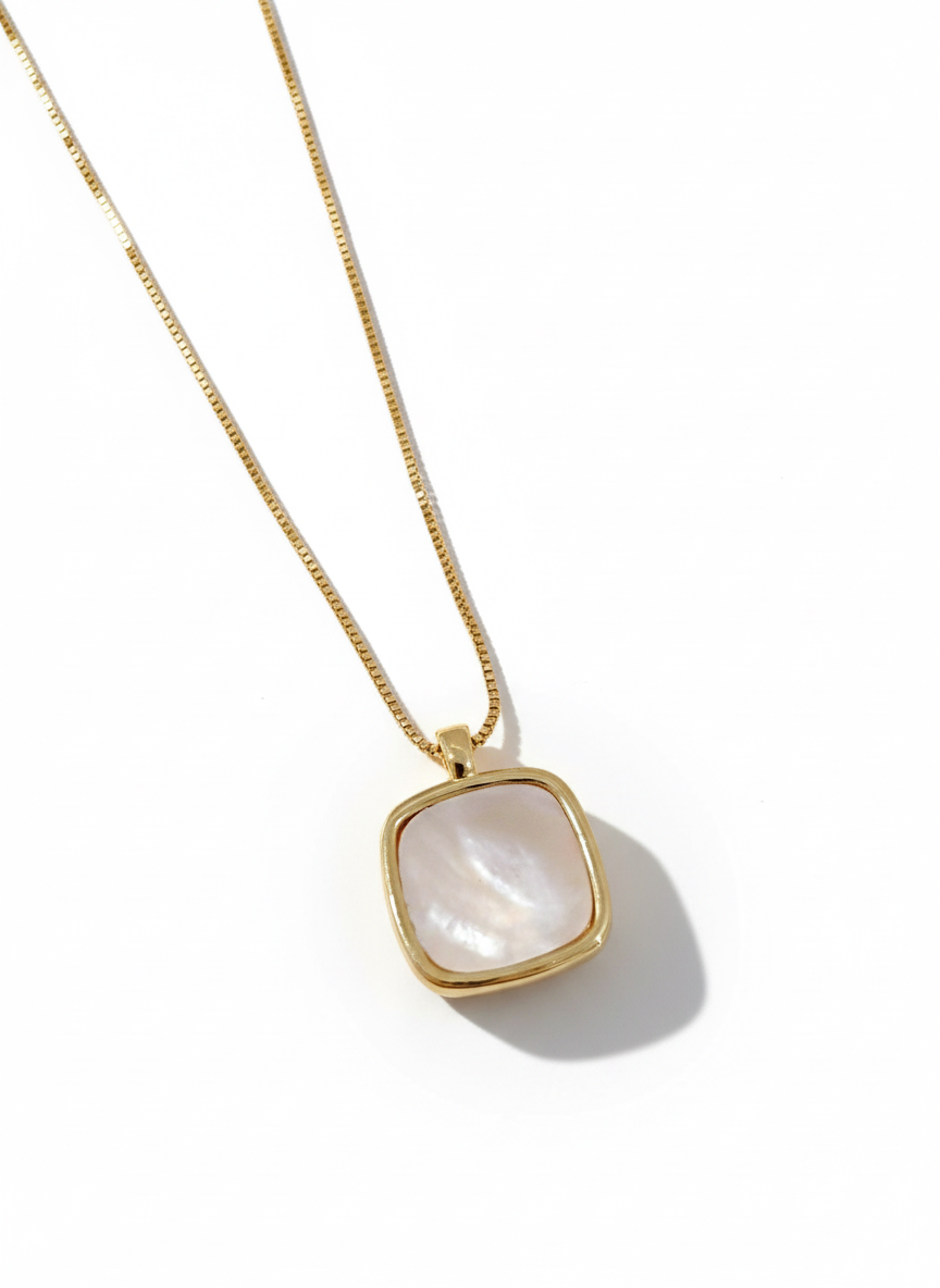 Square Gold Mother of Pearl Necklace