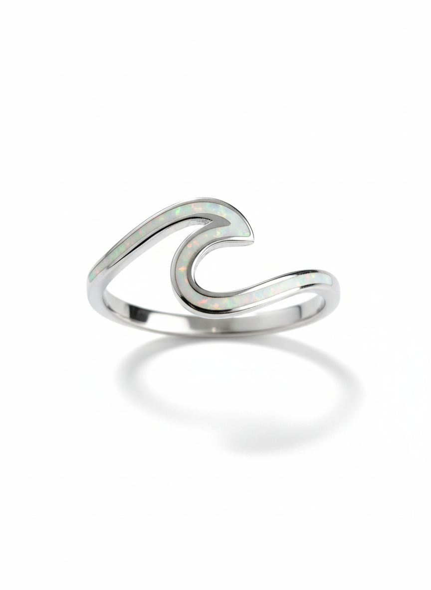 Sterling Silver White Opal Wave Ring