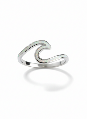 Sterling Silver White Opal Wave Ring
