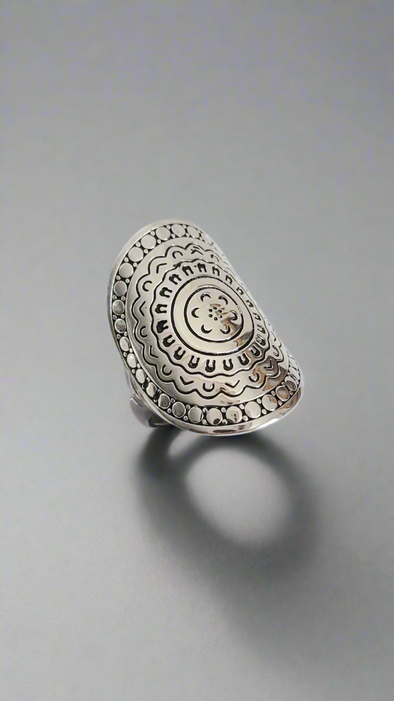 Sterling Silver 925 Chunky Bohemian Shield Ring - view 12