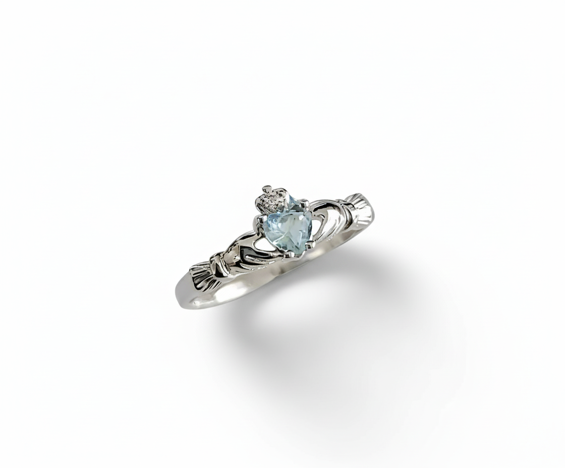 Sterling Silver Claddagh Aquamarine Ring - view 4