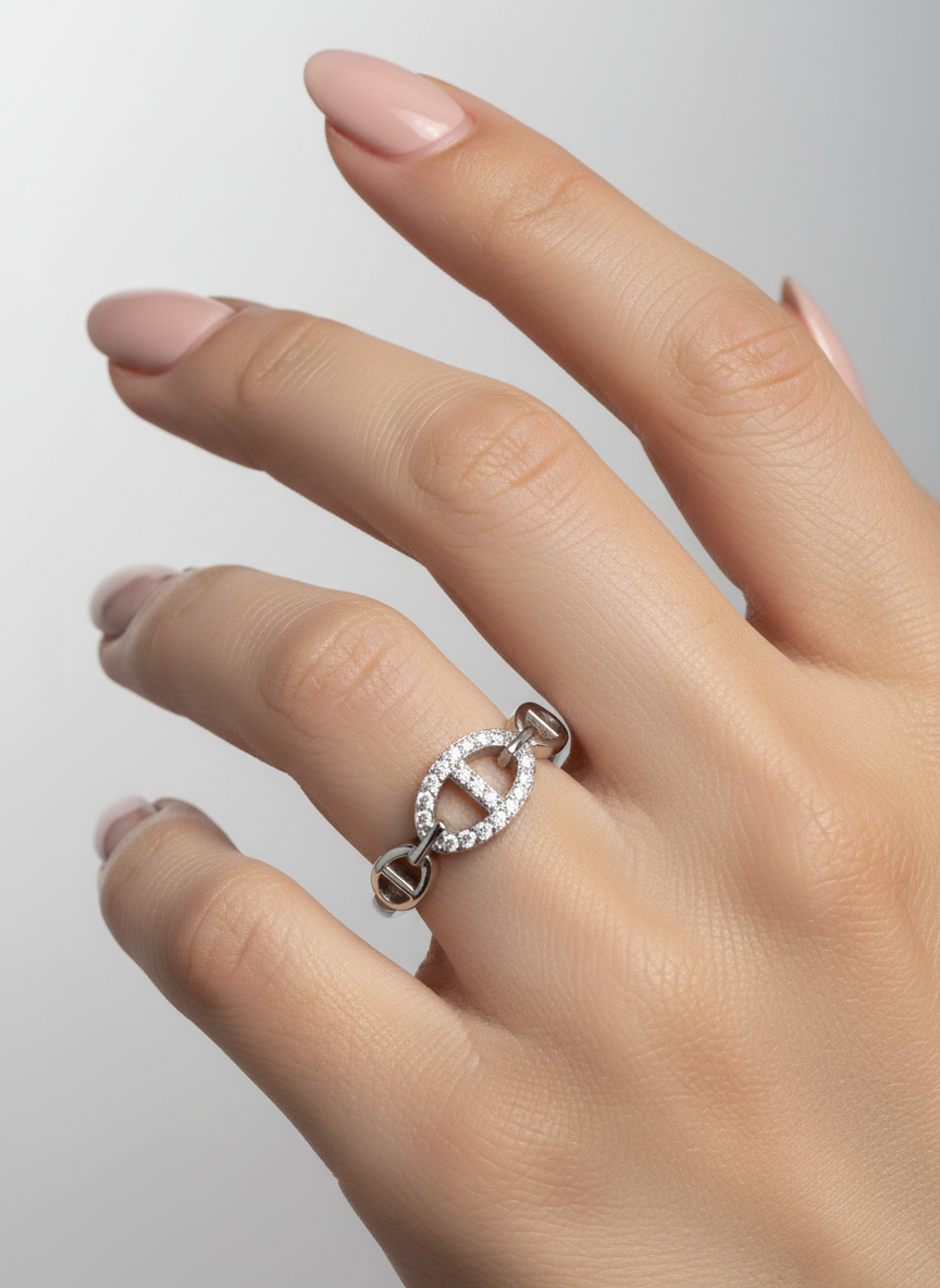 Sterling Silver Statement Chain Ring - view 4
