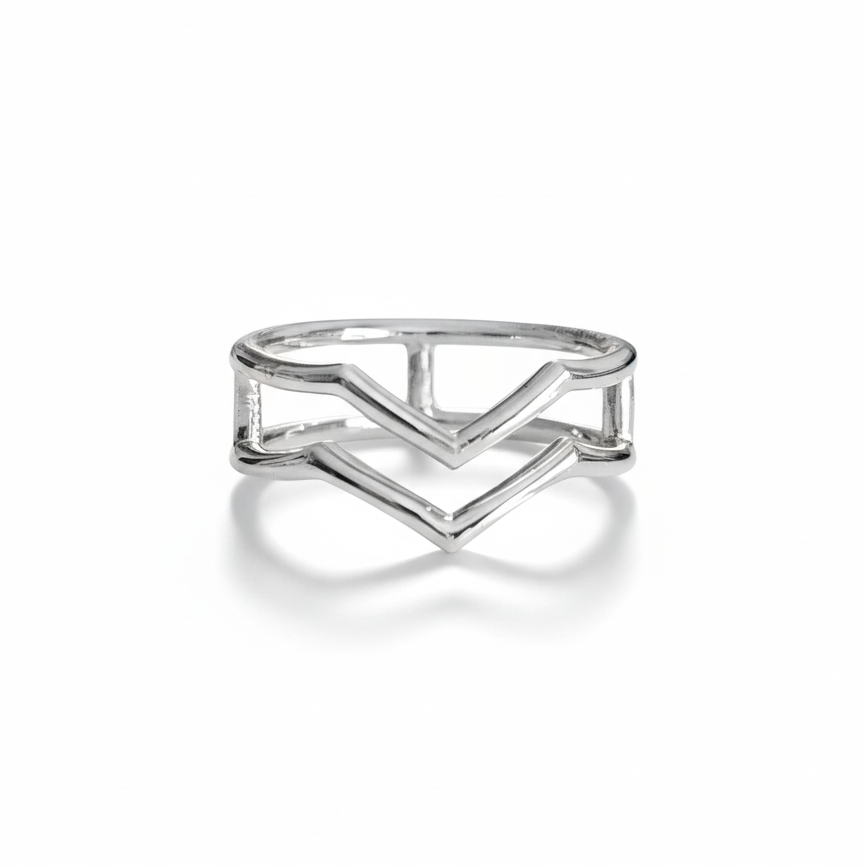 Sterling Silver Double Geometric Chevron Ring