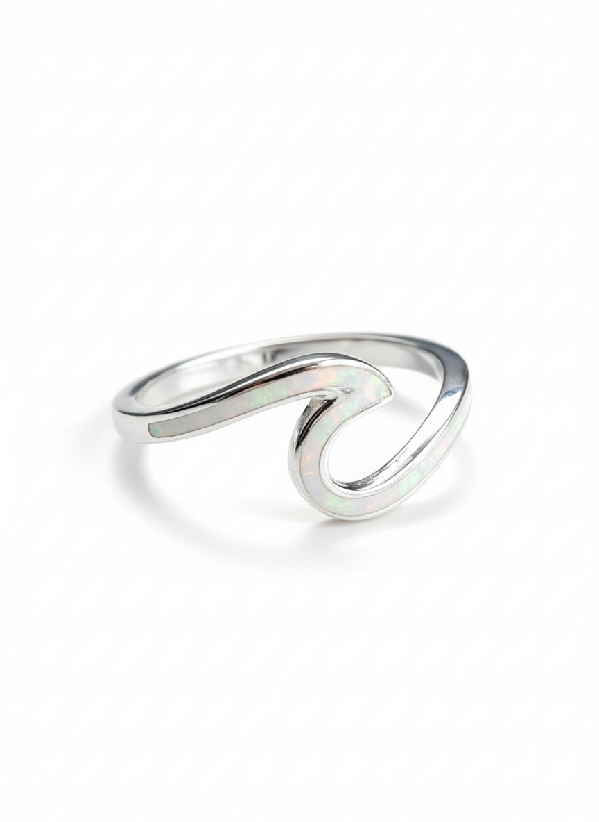 Sterling Silver White Opal Wave Ring - view 3