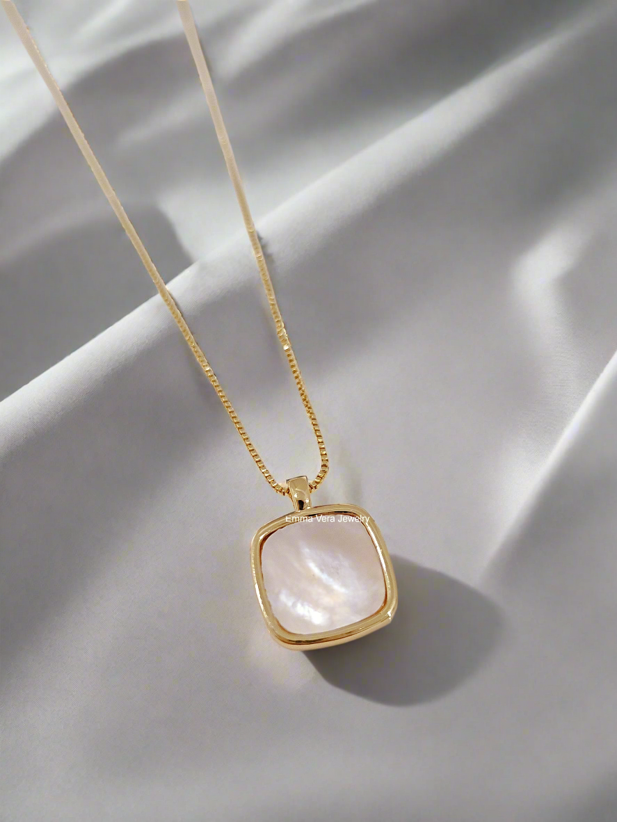 Square Gold Mother of Pearl Necklace - view 3