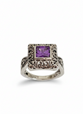 Sterling Silver Bali Square Princess Cut Amethyst Ring - view 4