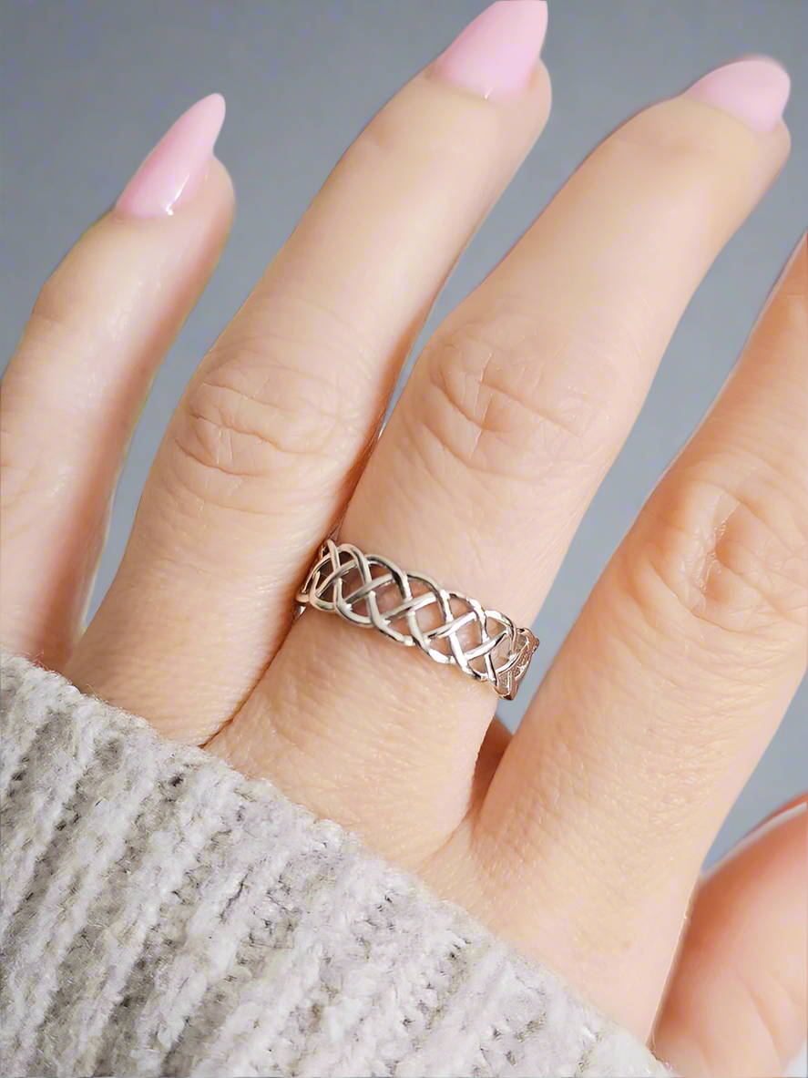 Sterling Silver Unisex Braided Band Ring - view 2