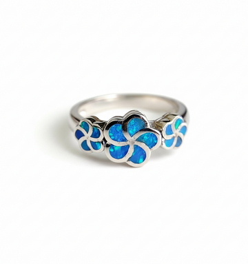 Sterling Silver Plumeria Hawaiian Blue Opal Ring