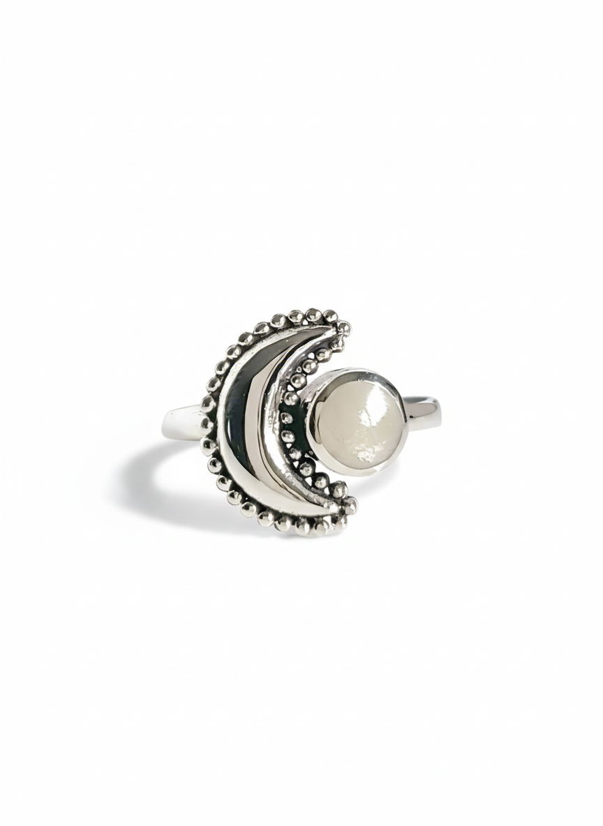 Sterling Silver Crescent Moonstone Moon Ring - view 10