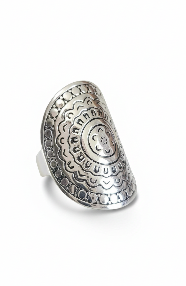 Sterling Silver 925 Chunky Bohemian Shield Ring