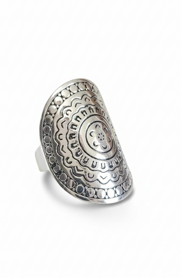 Sterling Silver 925 Chunky Bohemian Shield Ring