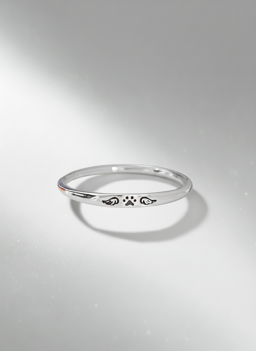Sterling Silver Paw Angel Wings Ring - view 3