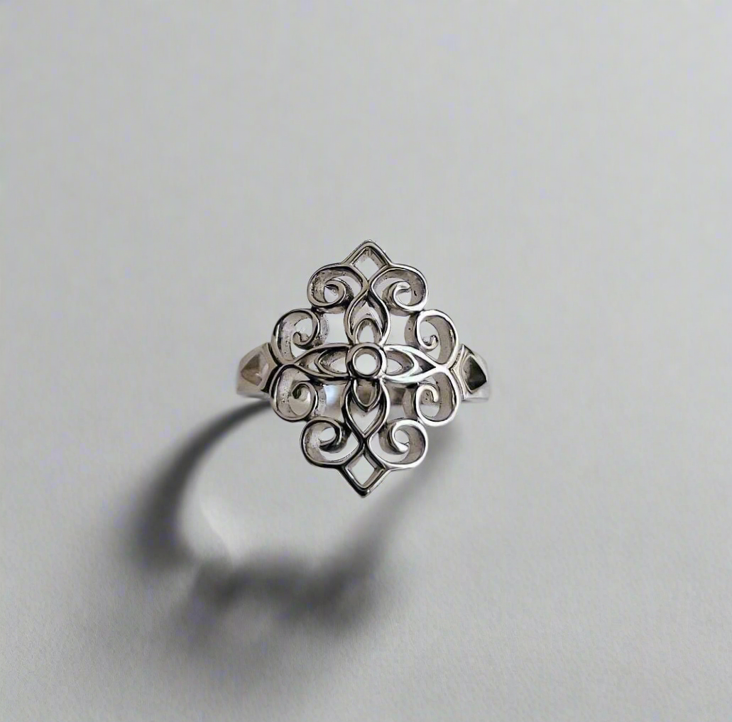 High Polished Sterling Silver Vines Ring - view 9