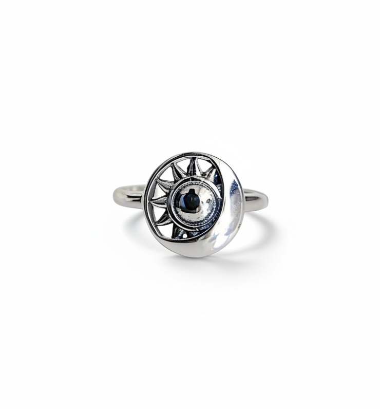 Sterling Silver Sun Eclipse Moon Ring - view 7