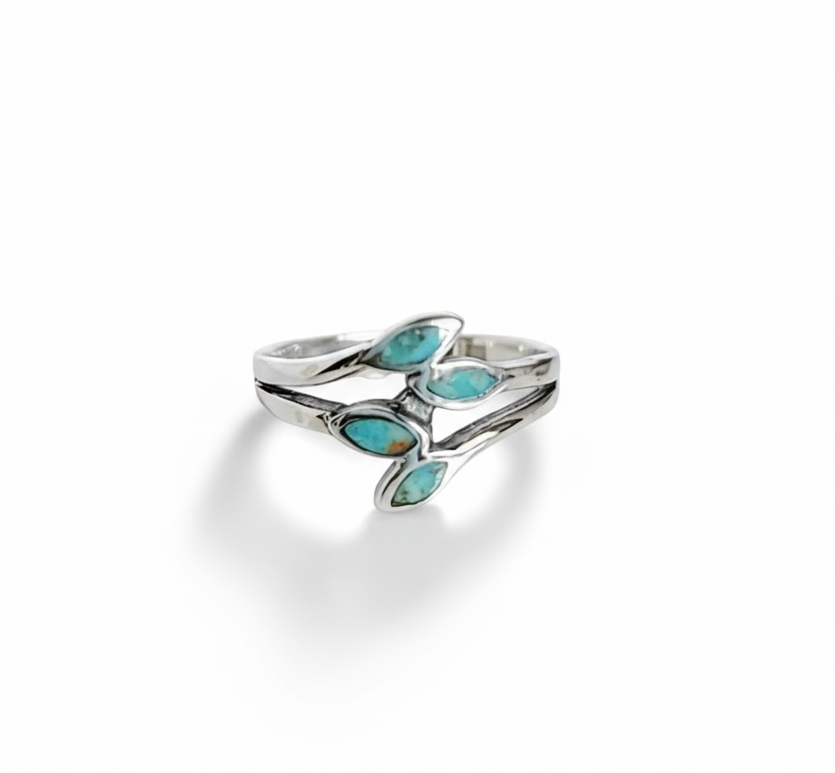 Sterling Silver Turquoise Leaf Ring - view 7