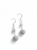 Sterling Silver White Crystal Disco Ball Earrings