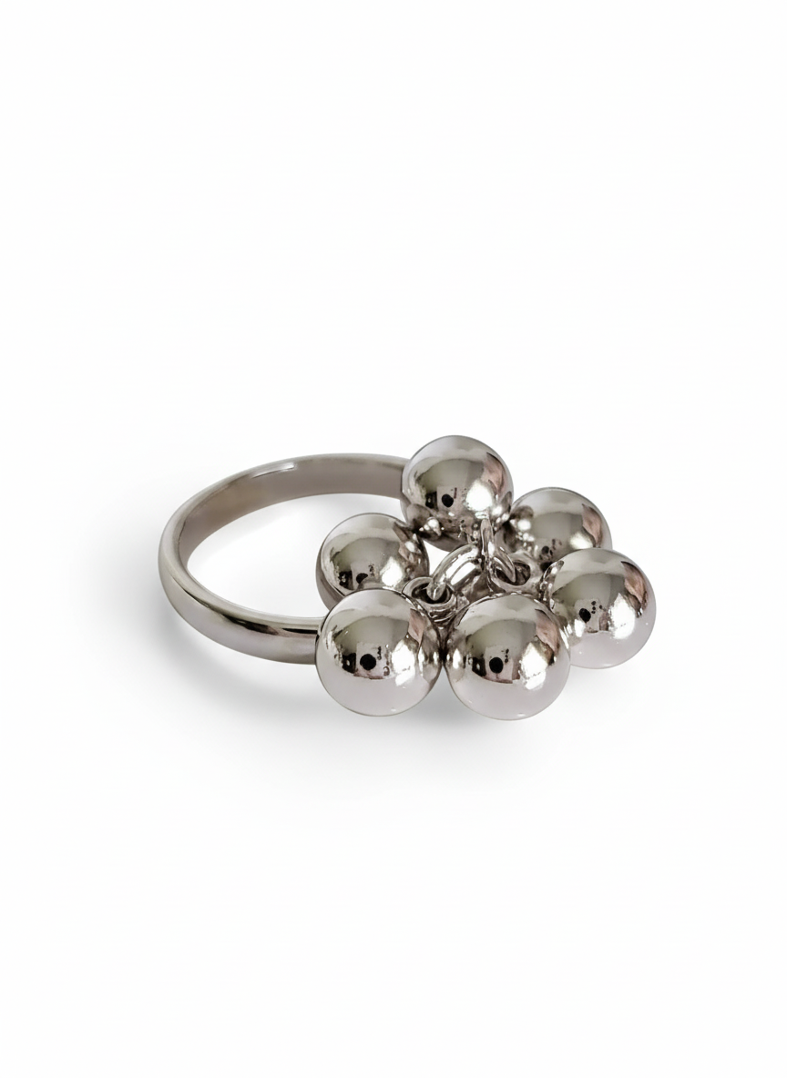 Sterling Silver 925 Dangling Spheres Ring