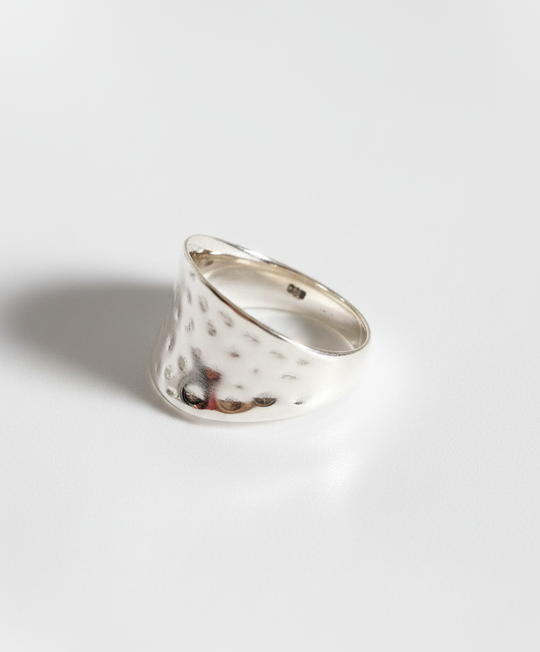 Sterling Silver Concave Hammered Silver Ring - view 3