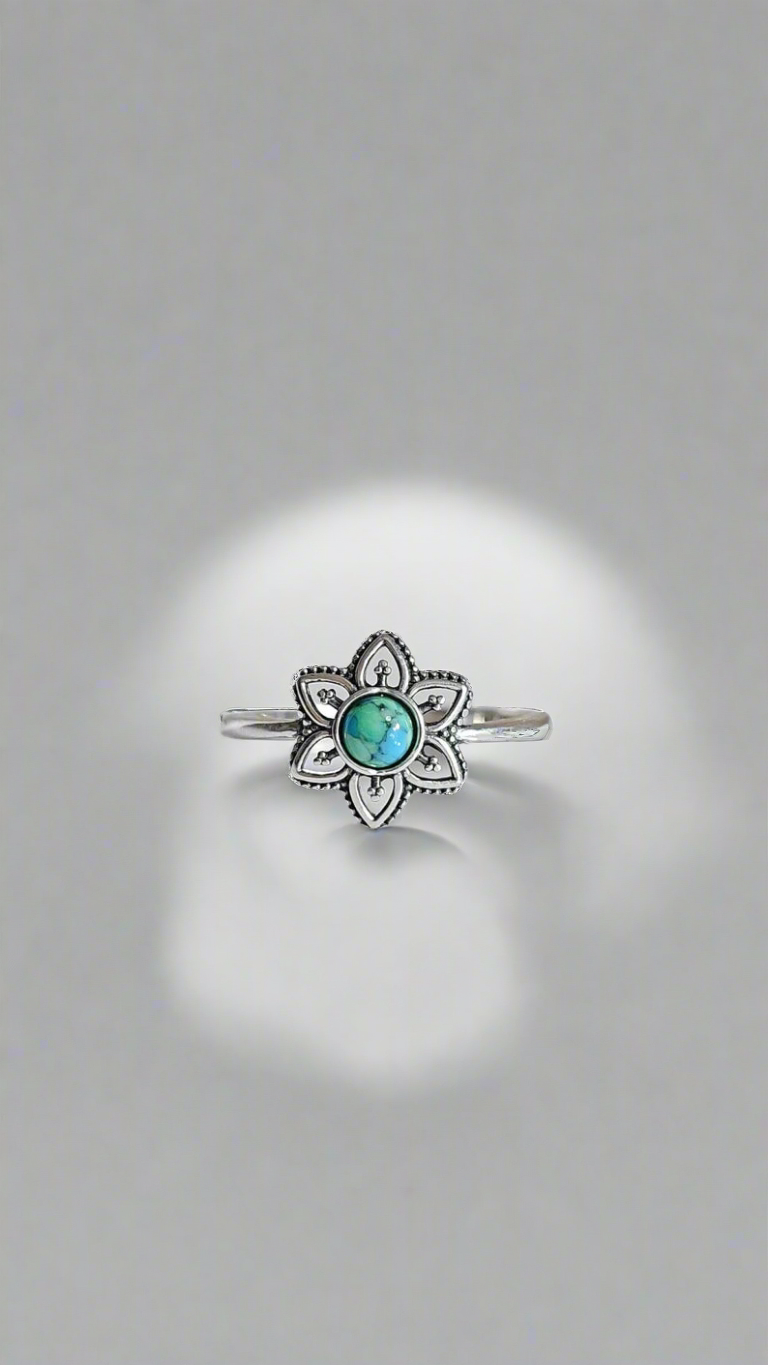 Sterling Silver 925 Turquoise Mandala Minimalist Ring - view 9