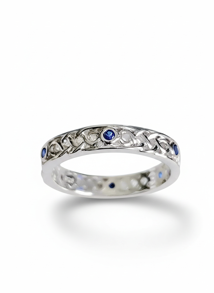 Sterling Silver 925 Celtic Braided Eternity Sapphire Ring