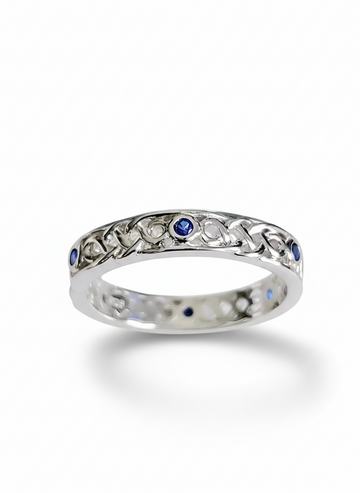 Sterling Silver 925 Celtic Braided Eternity Sapphire Ring