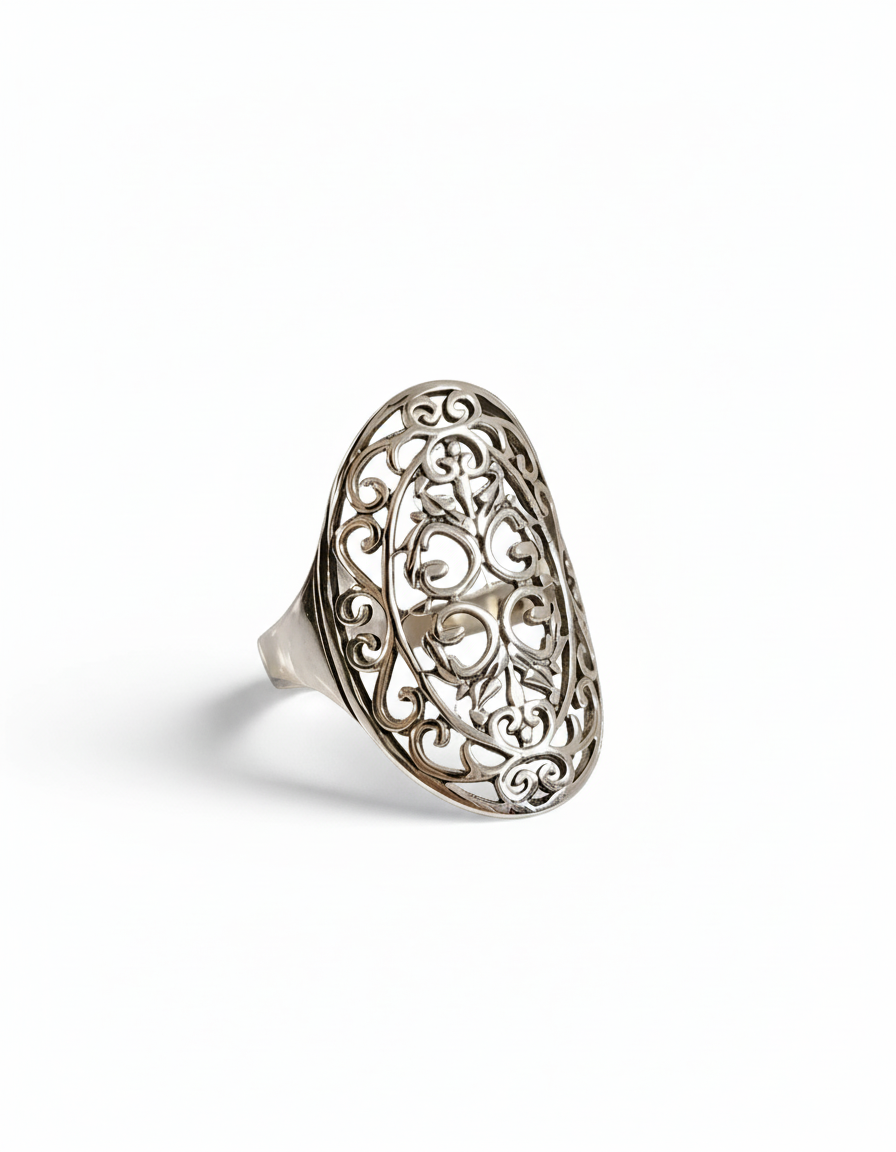 Sterling Silver Shield Filigree Ring