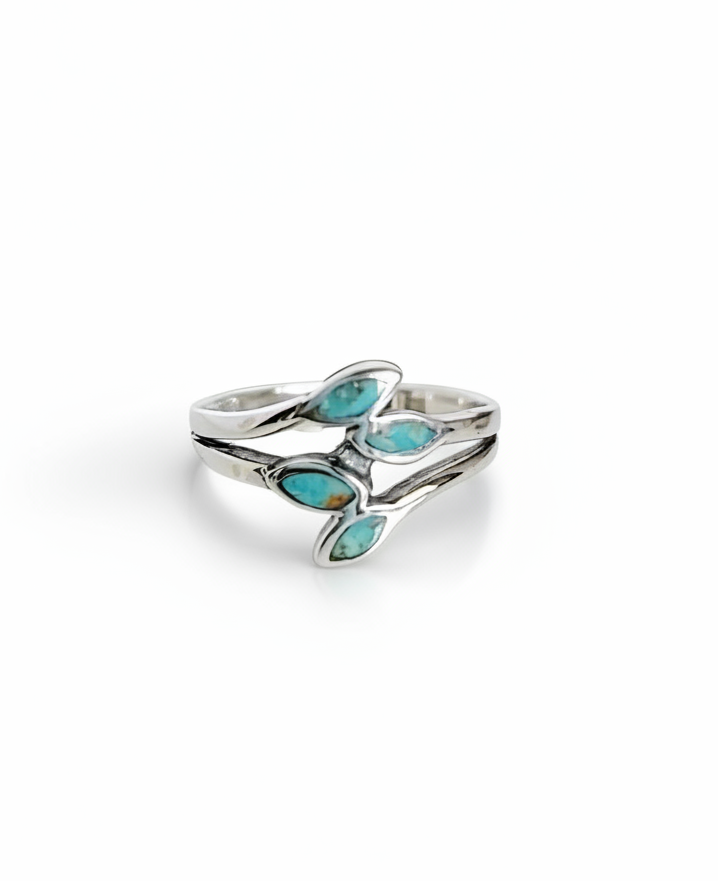 Sterling Silver Turquoise Leaf Ring