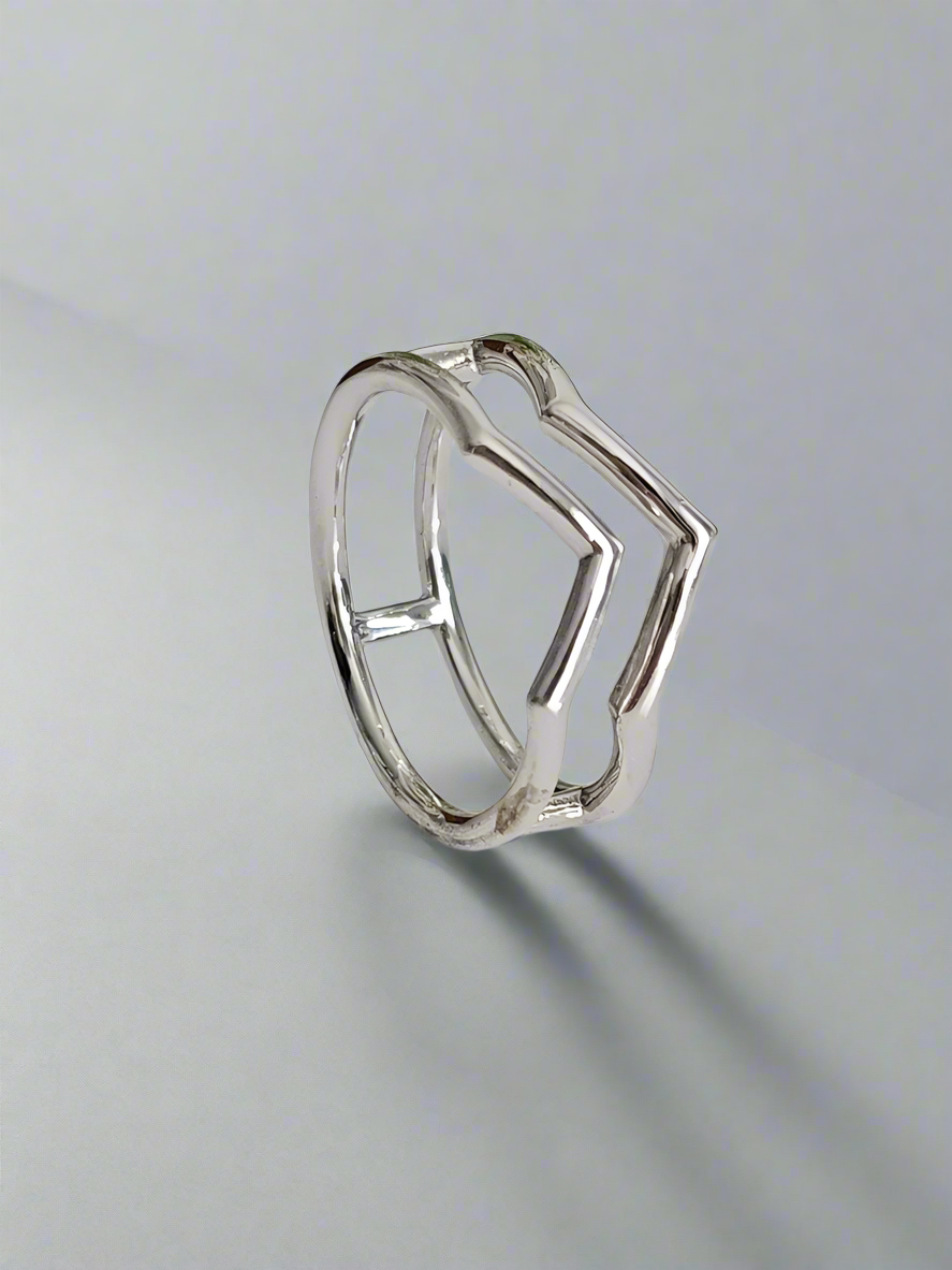 Sterling Silver Double Geometric Chevron Ring - view 3