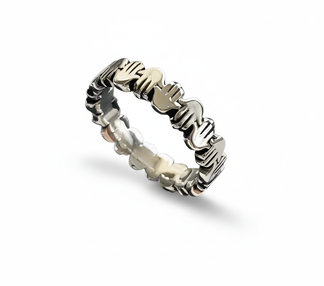 Sterling Silver Hand of Fatima Hansa Protection Amulet Ring