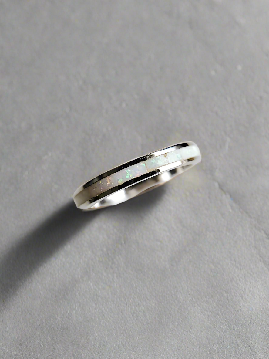 Sterling Silver White Opal Seamless Band Ring - view 5