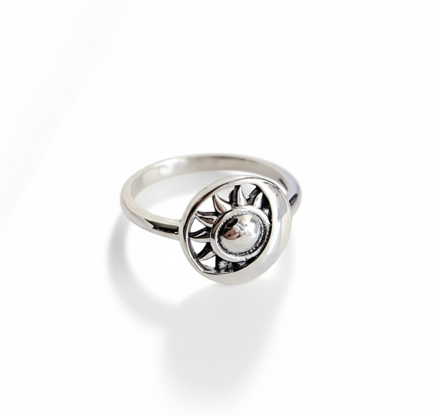 Sterling Silver Sun Eclipse Moon Ring - view 9