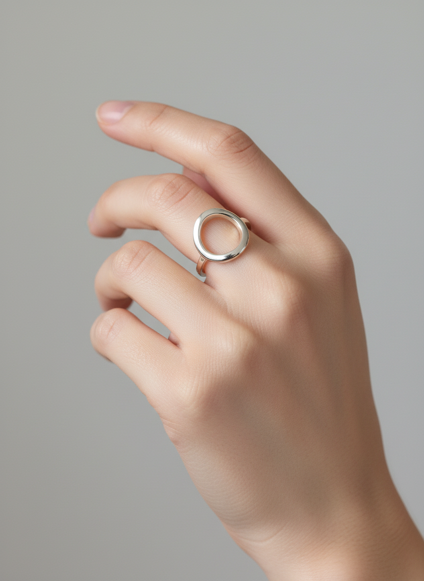Sterling Silver 925 Open Circle Ring - view 2
