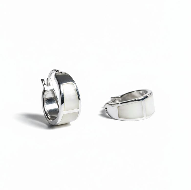 Sterling Silver 925 Natural Mother of Pearl Hoop Earrings
