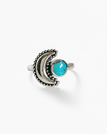 Sterling Silver Genuine Turquoise Crescent Moon Bali Ring