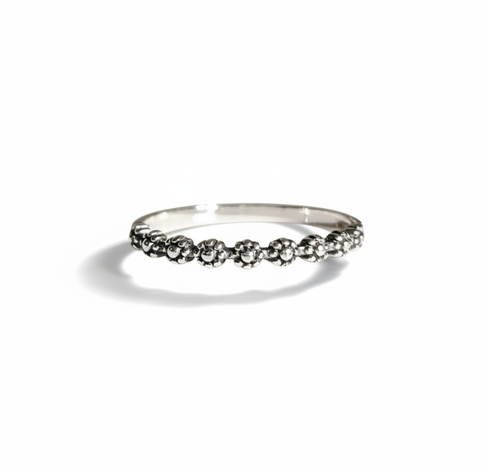 Sterling Silver Tiny Flowers Bali Band Ring