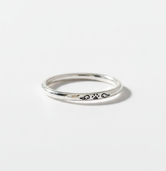Sterling Silver Paw Angel Wings Ring