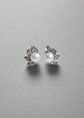 Sterling Silver 925 Dainty Pearl Fan Stud Earrings - view 5