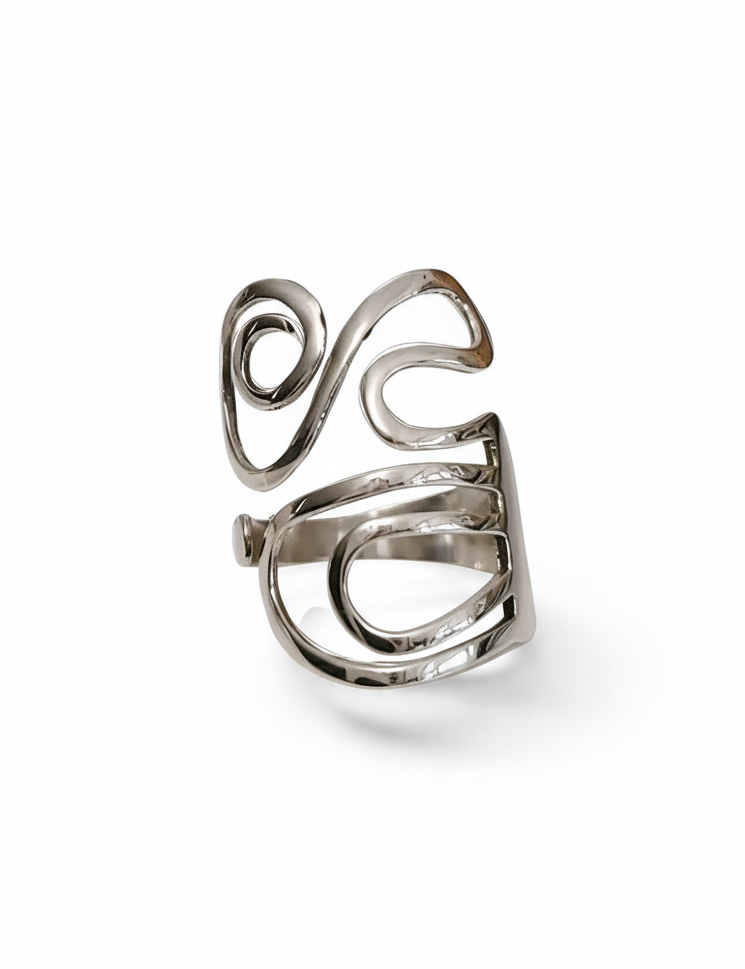 Sterling Silver 925 Swirl Shield Ring