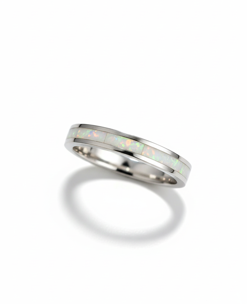 Sterling Silver White Opal Seamless Band Ring