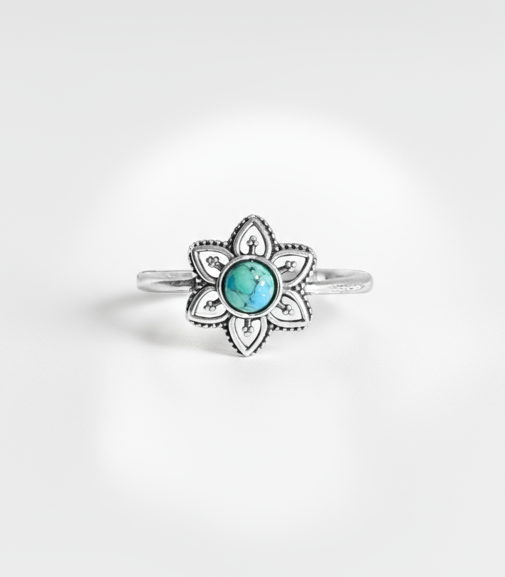 Sterling Silver 925 Turquoise Mandala Minimalist Ring