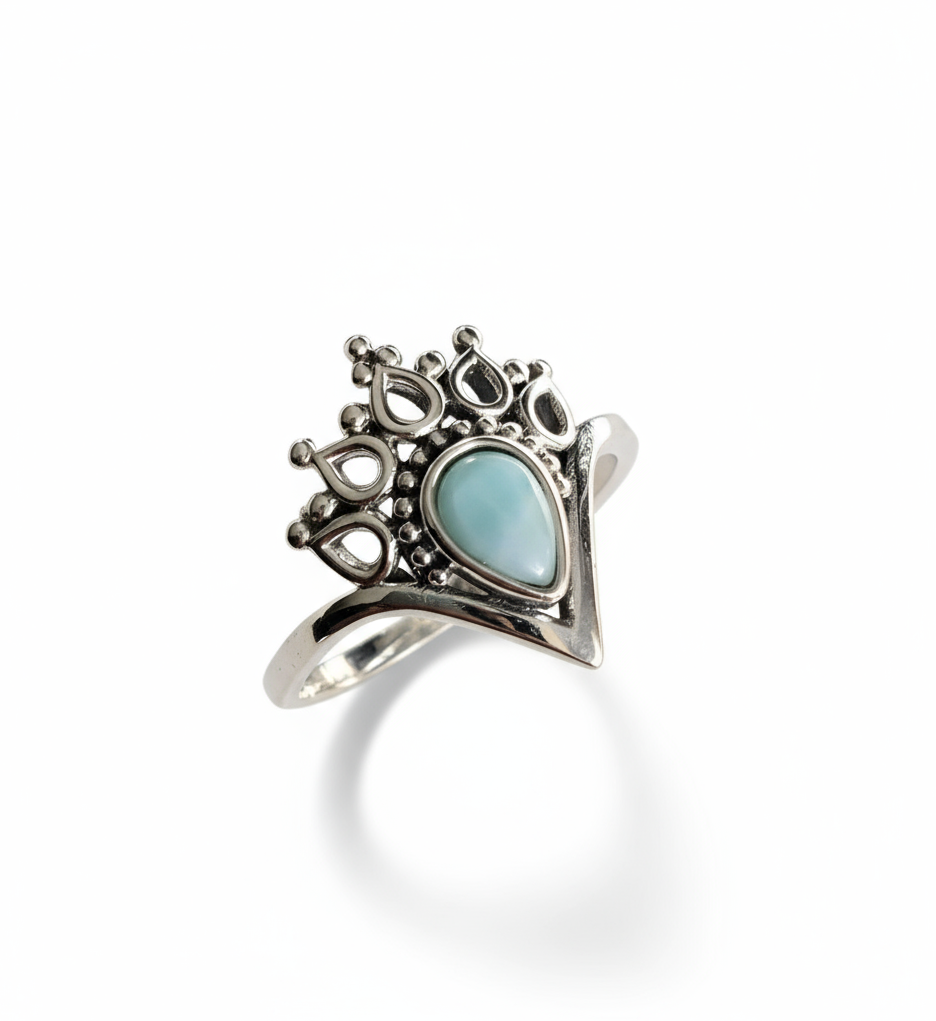 Sterling Silver 925 Larimar Mandala Ring - view 4