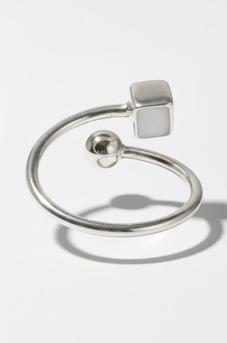 Sterling Silver Square Sphere Geometric Ring - view 7