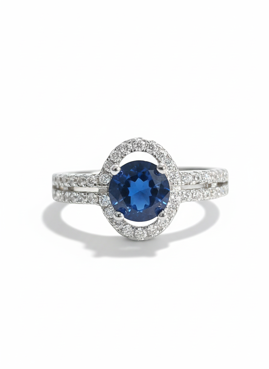 Sterling Silver Halo Sapphire Ring - view 3