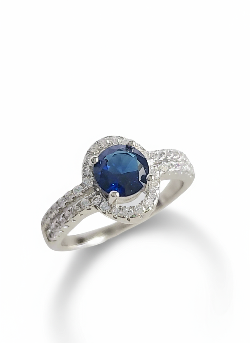 Sterling Silver Halo Sapphire Ring