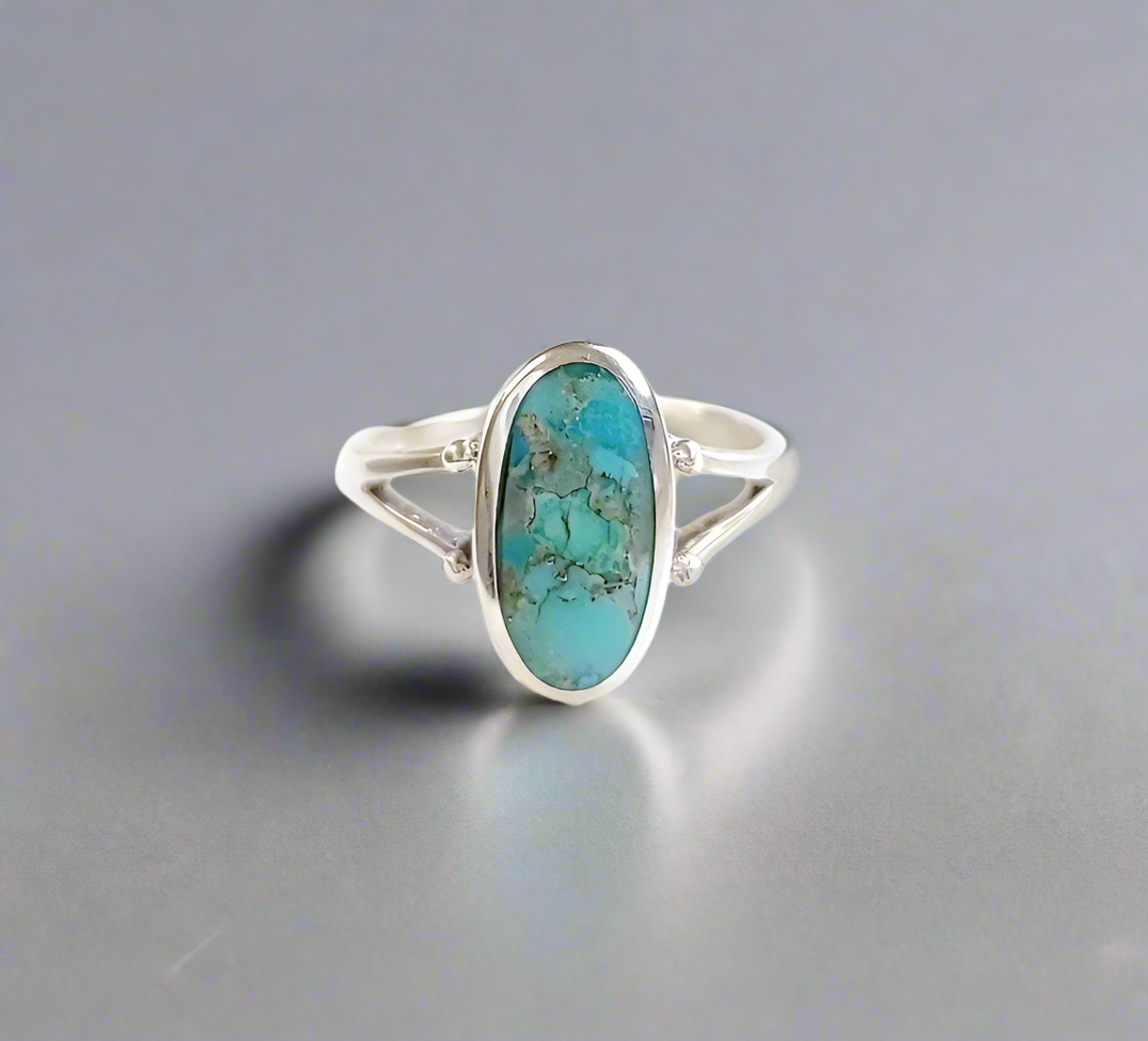 Sterling Silver Genuine Oval Turquoise Ring - view 3
