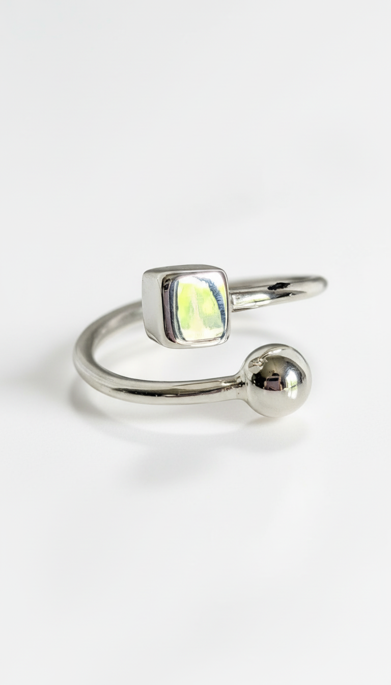 Sterling Silver Square Sphere Geometric Ring