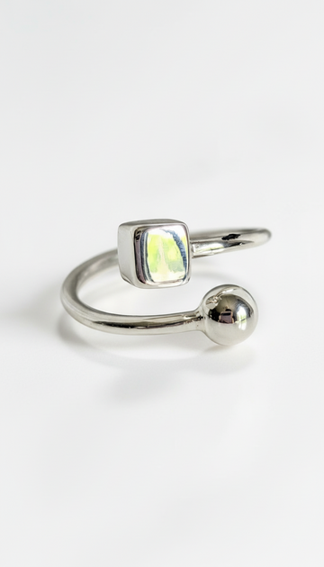 Sterling Silver Square Sphere Geometric Ring