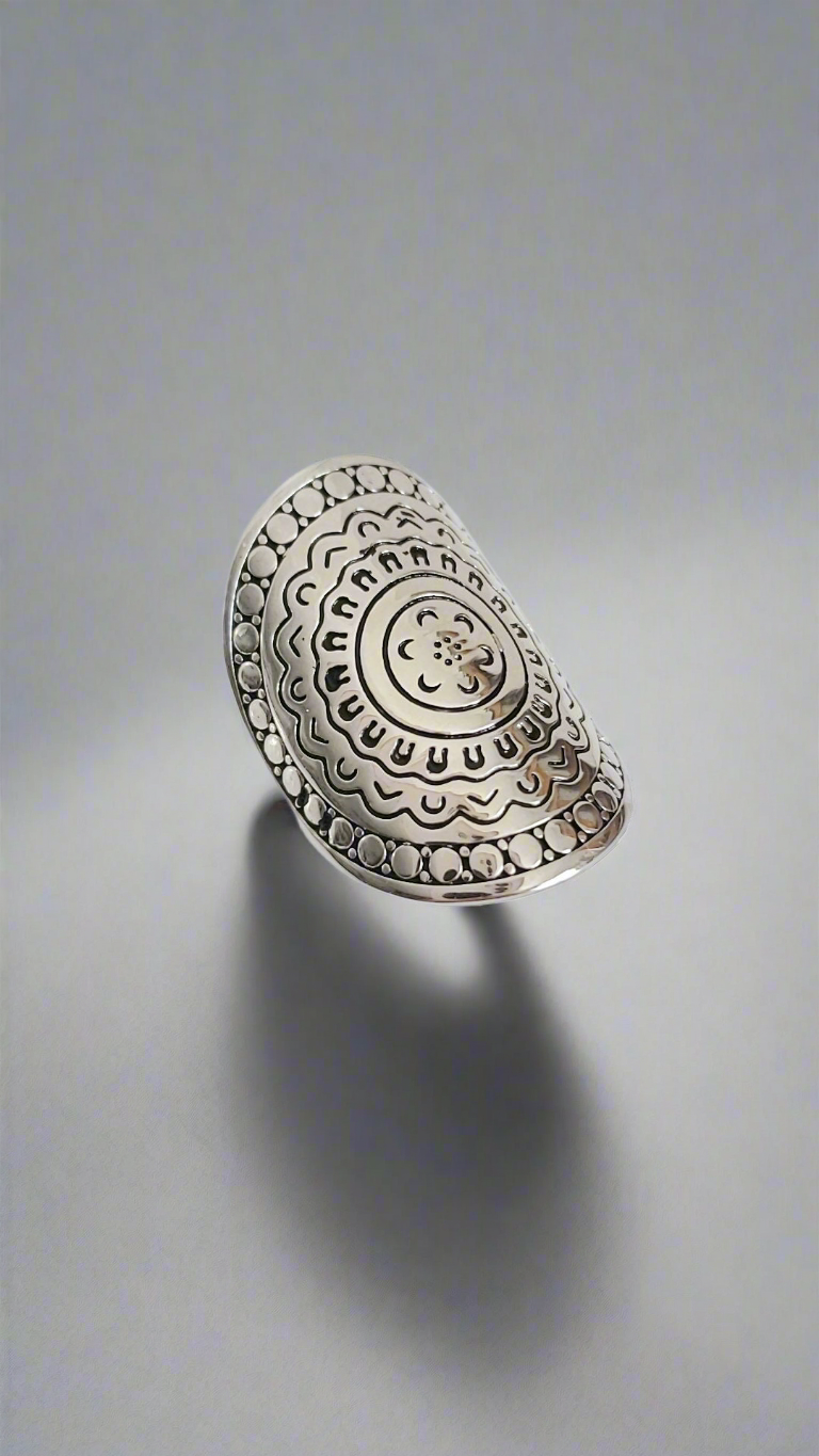 Sterling Silver 925 Chunky Bohemian Shield Ring - view 10