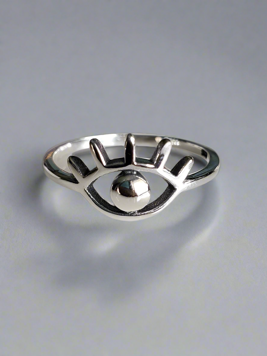 Sterling Silver Dainty Evil Eye Ring - view 3